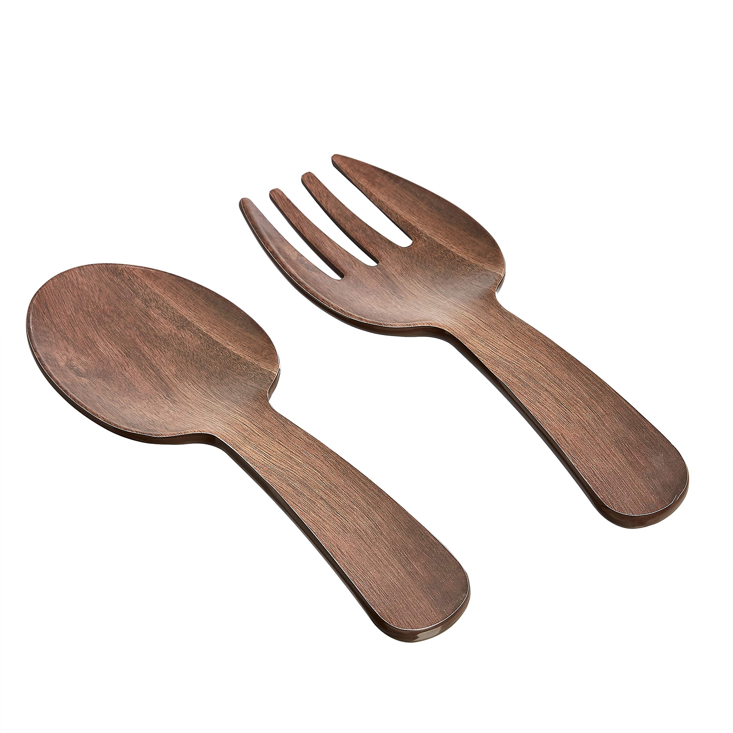 AmazonBasics 沙律上菜碗連餐具｜13.8吋・相思木紋・圖片 4