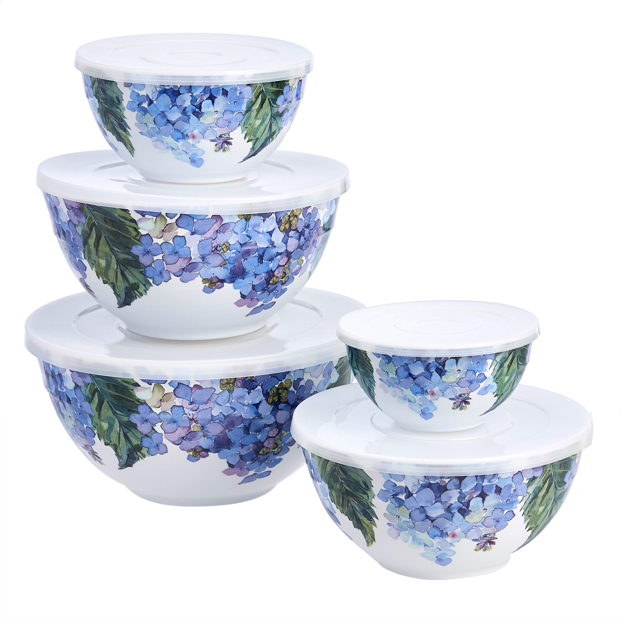 AmazonBasics 連蓋攪拌碗套裝｜Hydrangea Floral・10件組